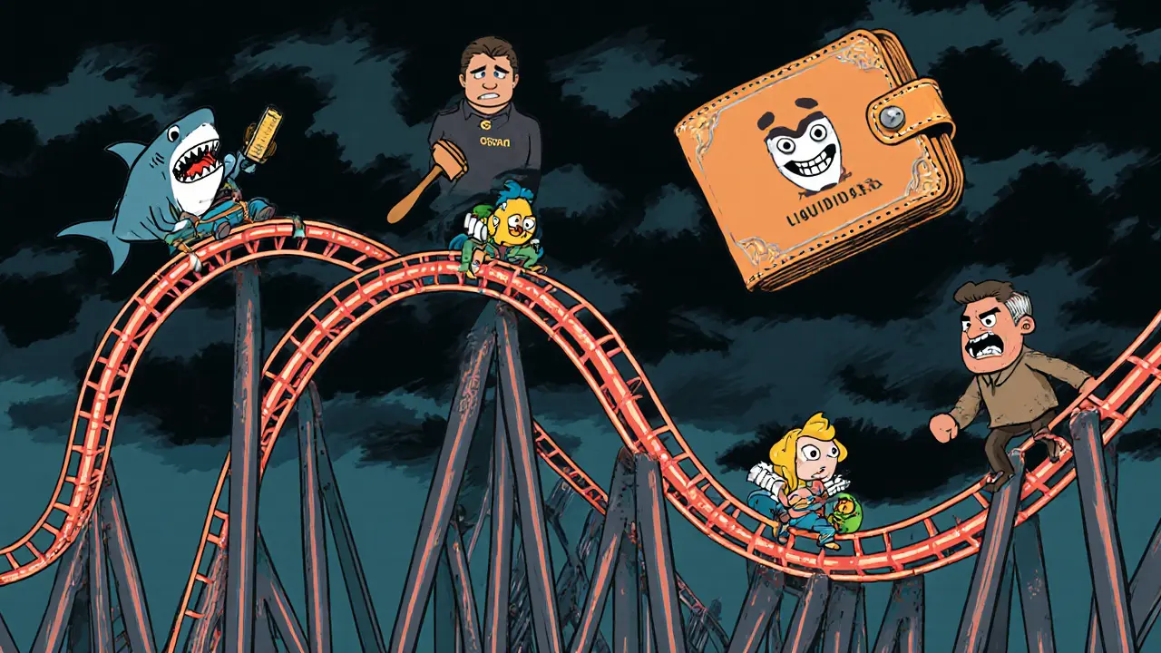 Roller‑coaster shaped like OSCAR logo with investors, sharks, and regulator.