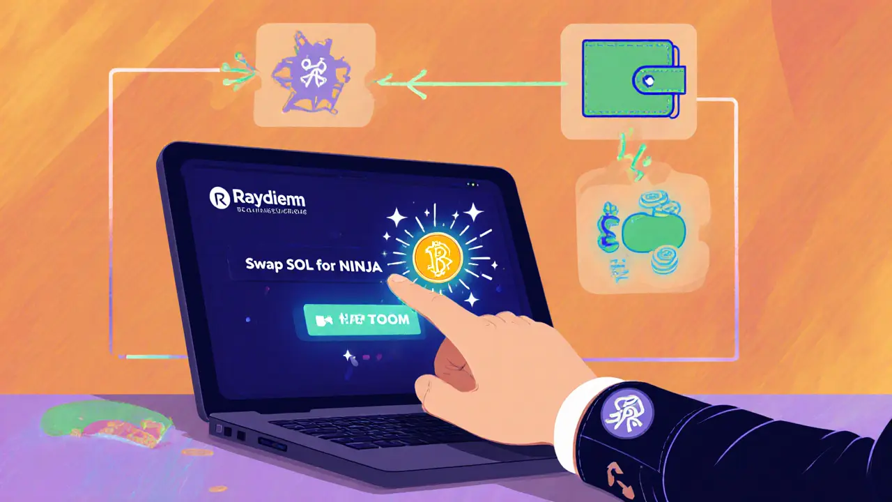 User swapping SOL for NINJA on Raydium using a Phantom wallet.
