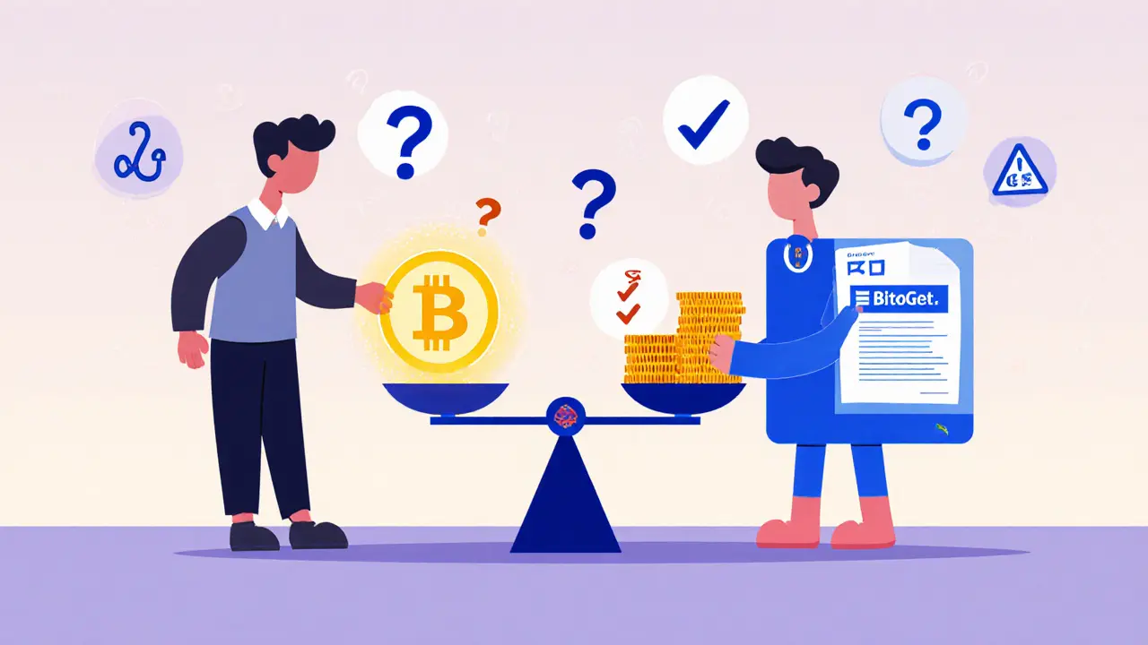 Cartoon comparison of Throne official airdrop versus Bitget promotional airdrop with risk symbols.