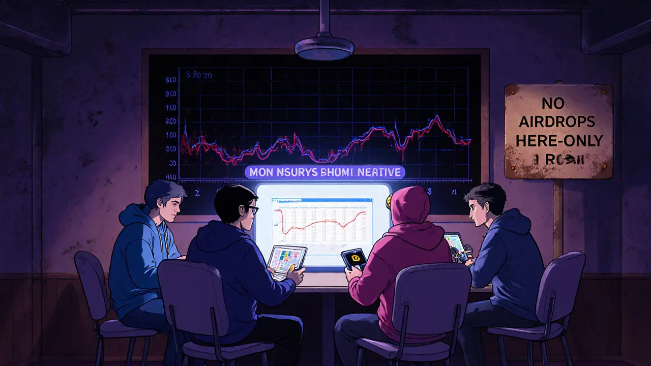 A quiet hub where users actively mine MCASH through privacy features, while token prices plummet in the background.