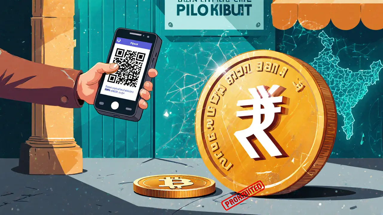 Merchant accepts digital rupee while cracked Bitcoin is prohibited.