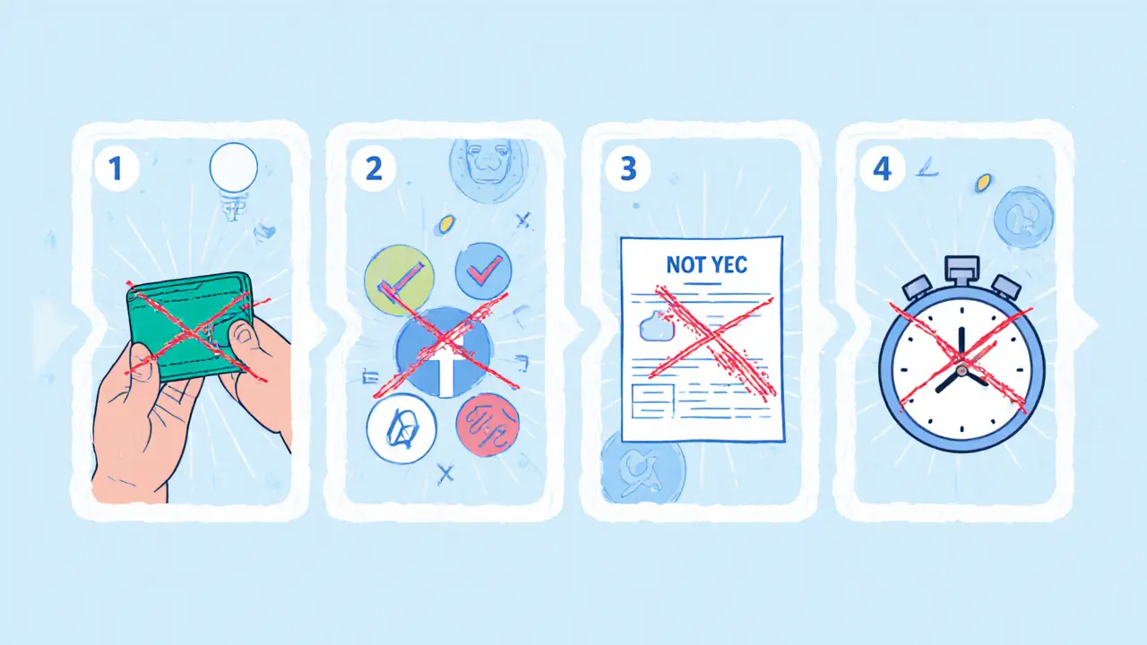 Storyboard of typical airdrop steps crossed out with &#039;Not Yet&#039;.