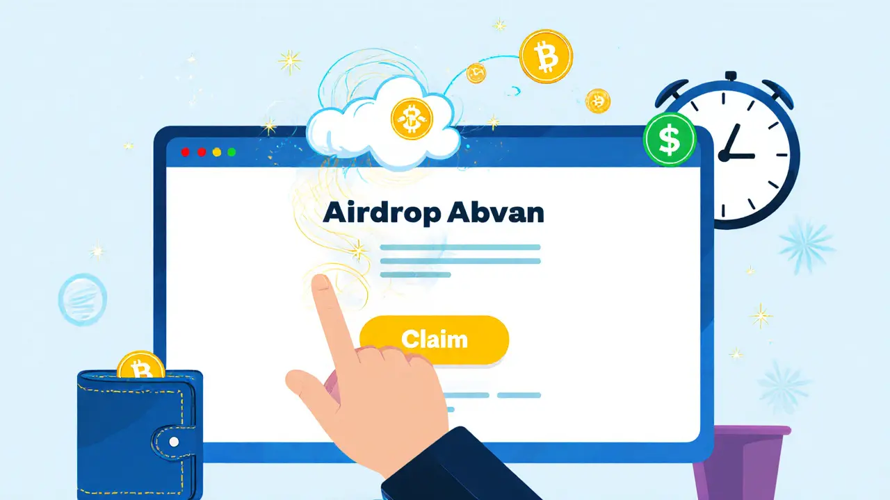 User clicking claim button, tokens flowing into wallet with a timer.