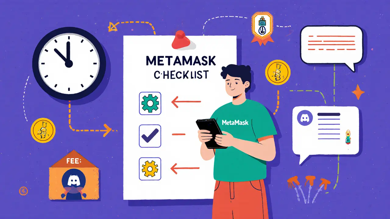 User following claim checklist: MetaMask phone, connecting to blockchain, deploying contract, Discord post, Oct 20 clock.