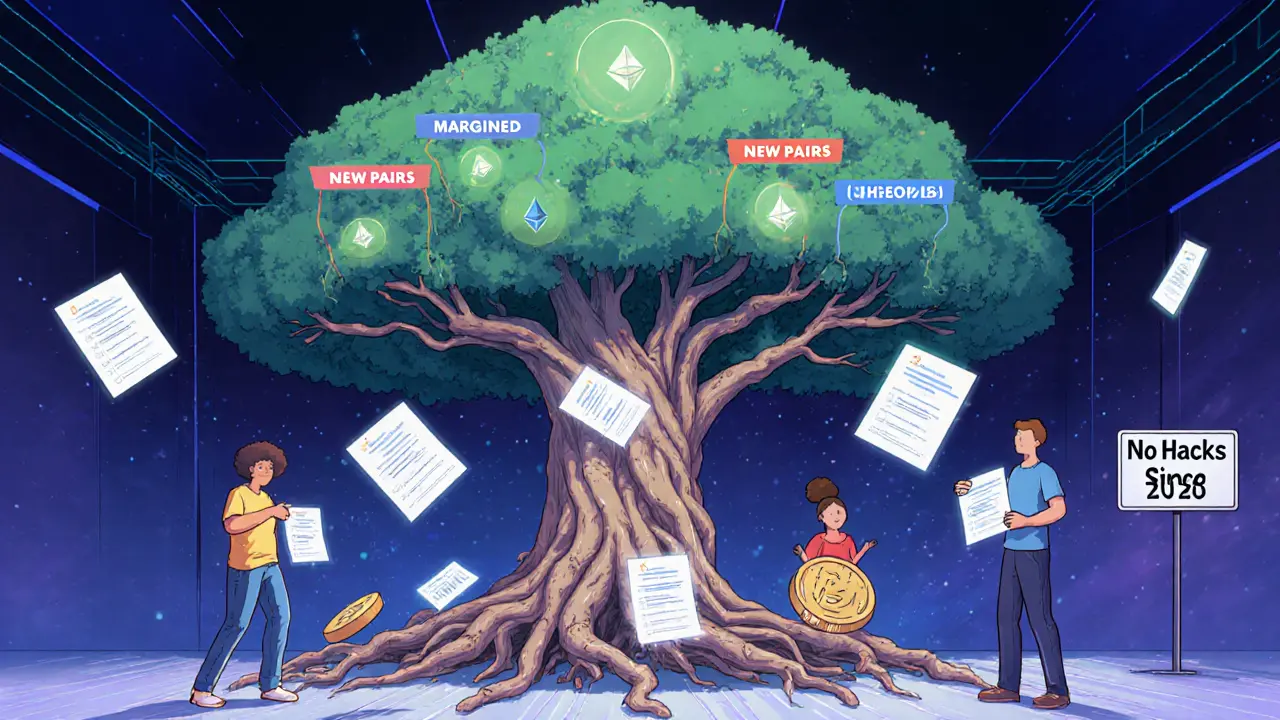 DAO voting with HGET tokens as ballots, growing governance tree rooted in multi-chain blockchain networks.