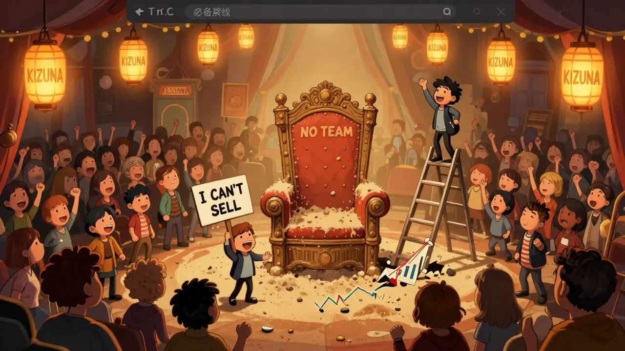 A crowded Discord carnival with an empty throne labeled &#039;NO TEAM&#039; under flickering lights.