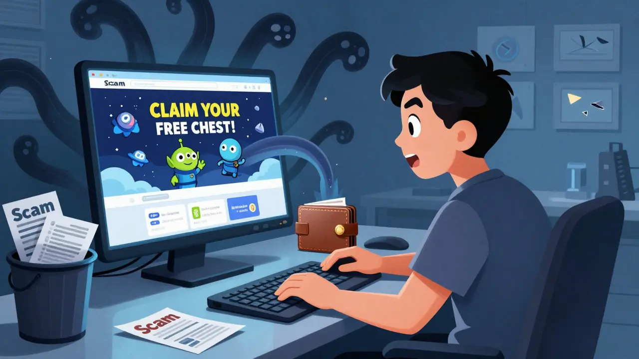 A person excitedly viewing a fake NFT airdrop site while their real wallet is being drained.