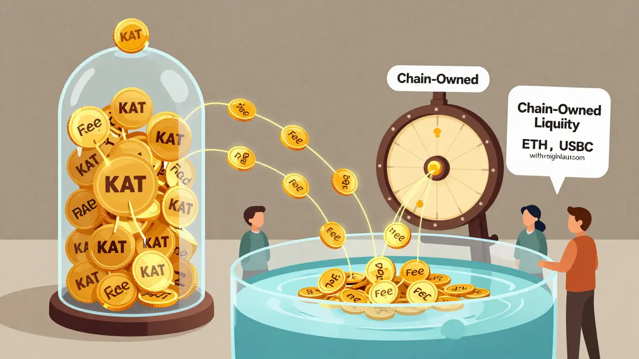A transparent vault where transaction fees transform into KAT tokens that fuel a growing liquidity pool.