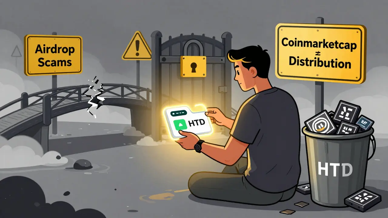 Player safely swapping BNB for HTD amid warning signs and fake NFTs.