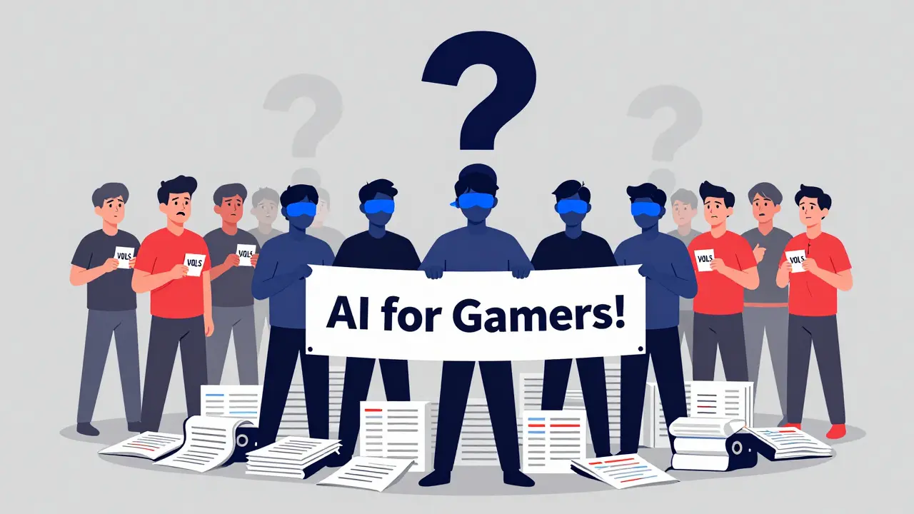 An anonymous team promotes Volaris to confused players amid piles of unread docs and a giant question mark.