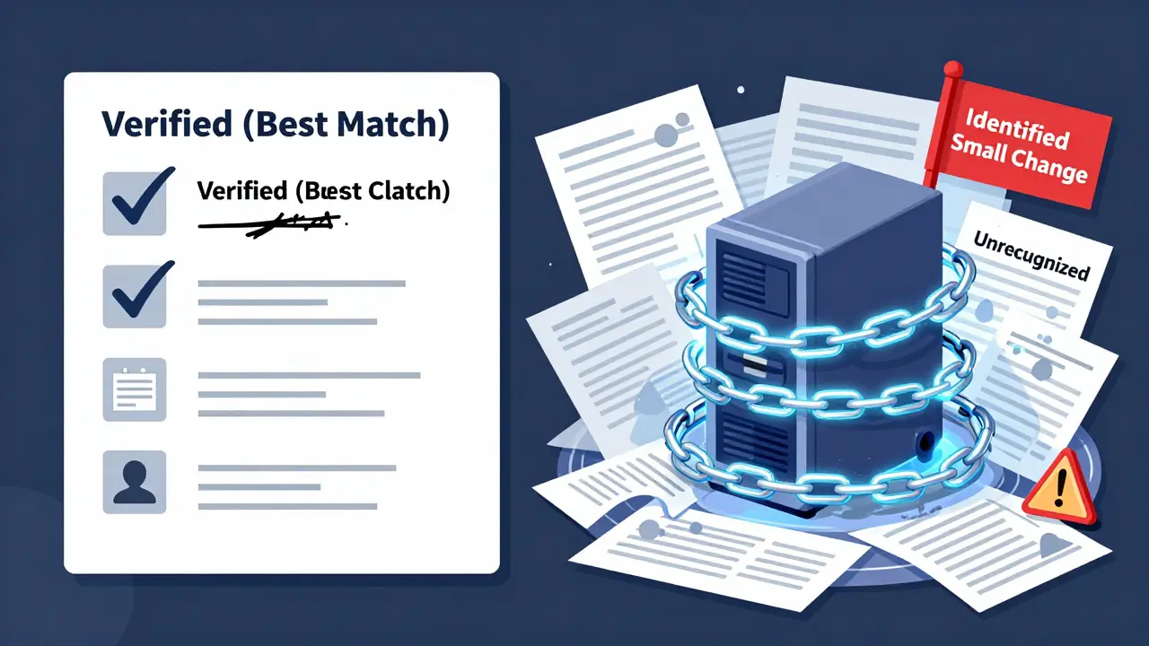Split scene: automated address validation on one side, messy data flags on the other, linked to a cloud server.