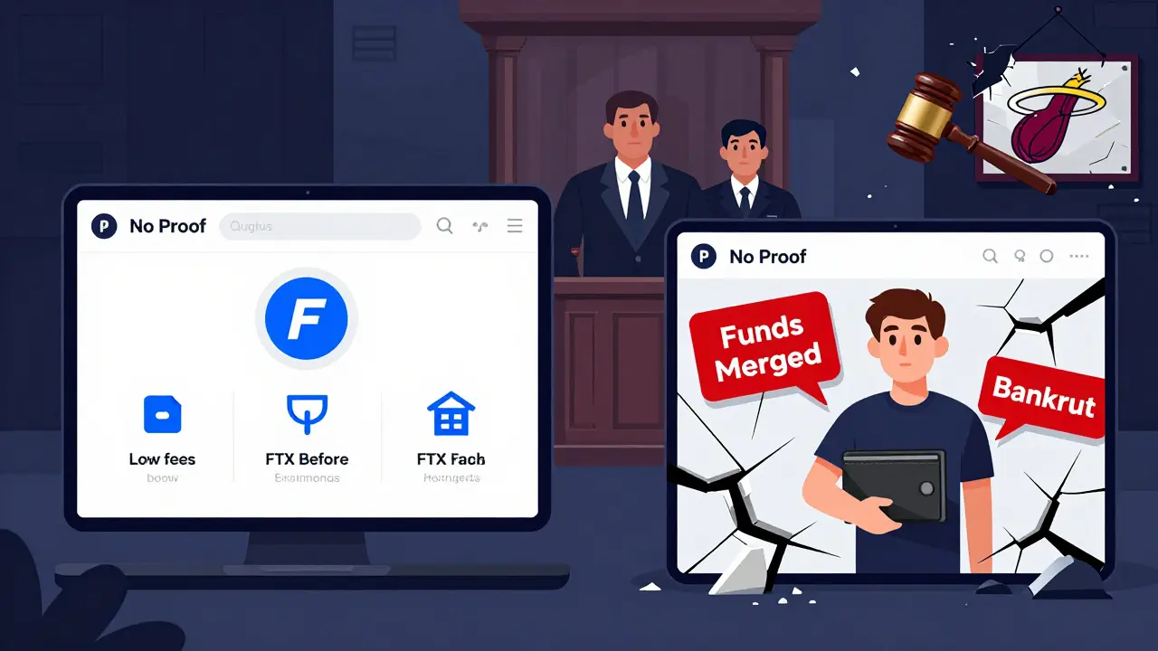 Contrasting clean FTX interface before collapse versus corrupted, warning-filled interface after bankruptcy.