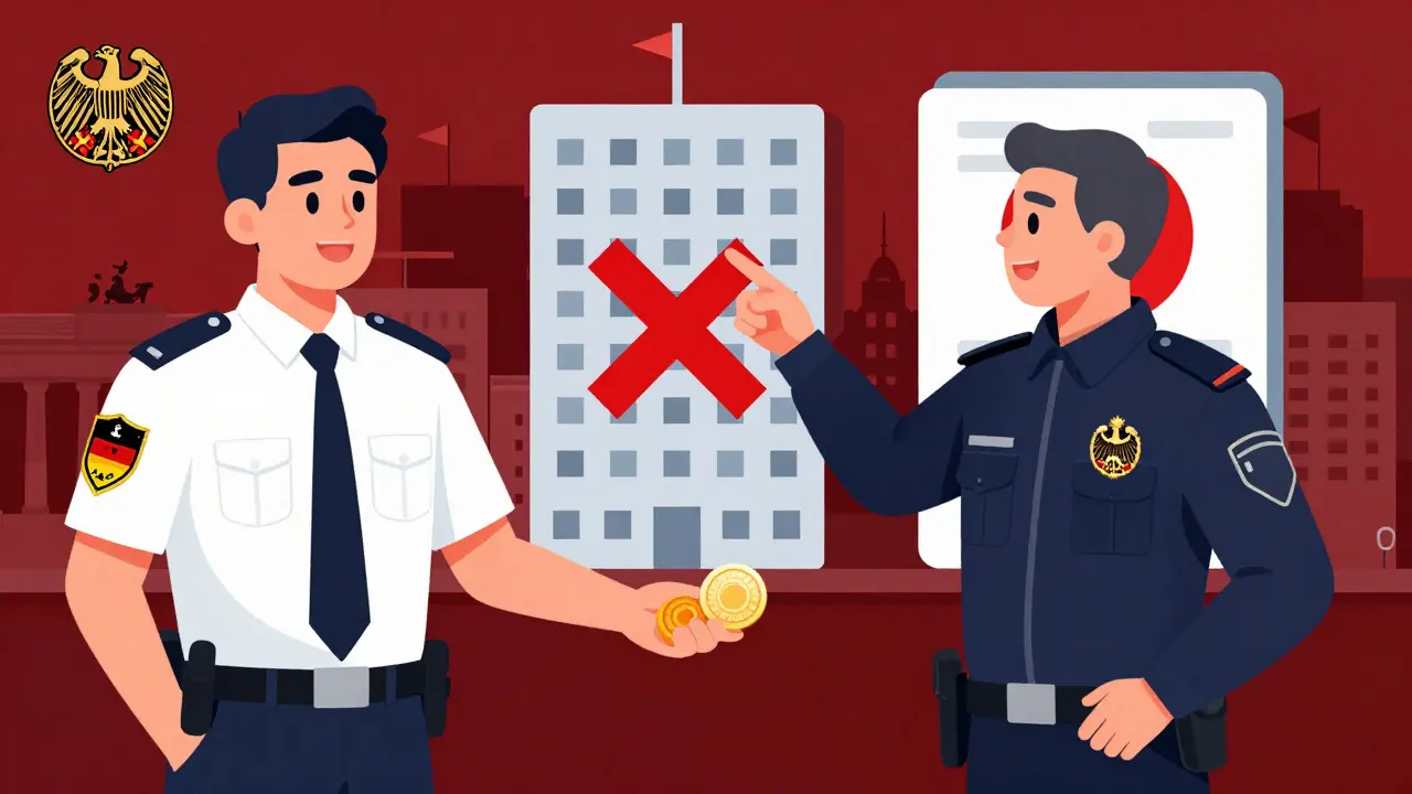 Regulator pointing to building with red X symbol and tokens returned.