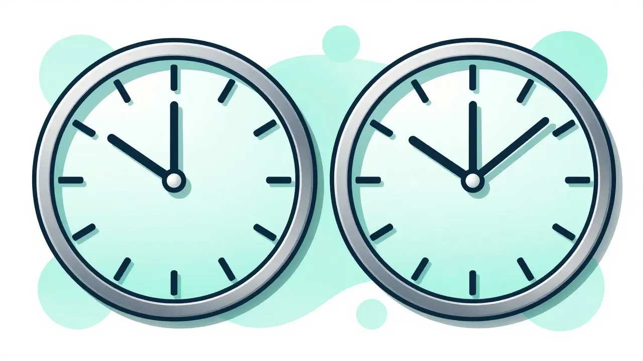 Two clocks with shorter hour hands symbolizing reduced finality times.