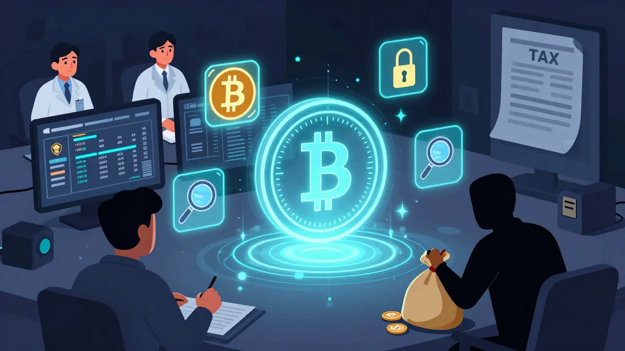 A holographic Mexican digital peso surrounded by crypto and regulatory symbols under CNBV surveillance.