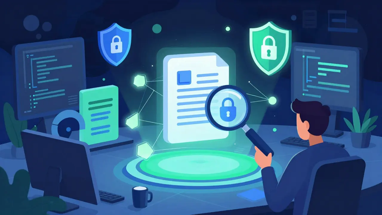 Abstract icons of smart contracts and security tools