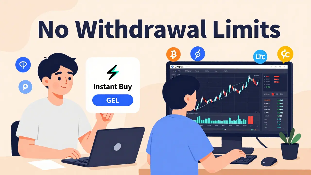 Two users trading crypto on the same platform—one using instant buy, the other advanced charts.