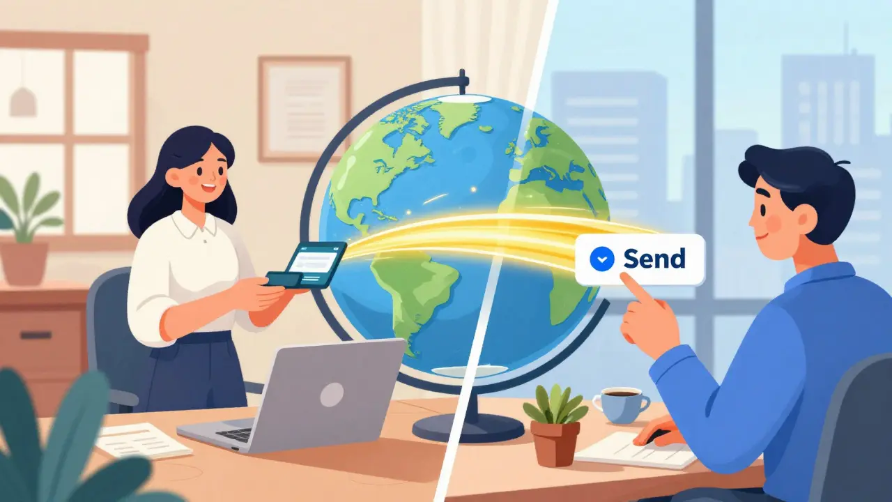 A freelancer in the Philippines receiving an instant Bitcoin payment from a US client.