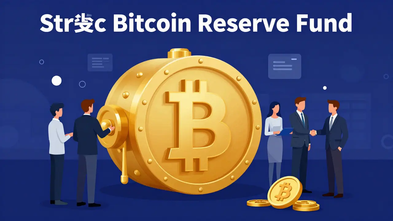 A large golden Bitcoin vault symbolizing El Salvador's strategic digital asset reserve.