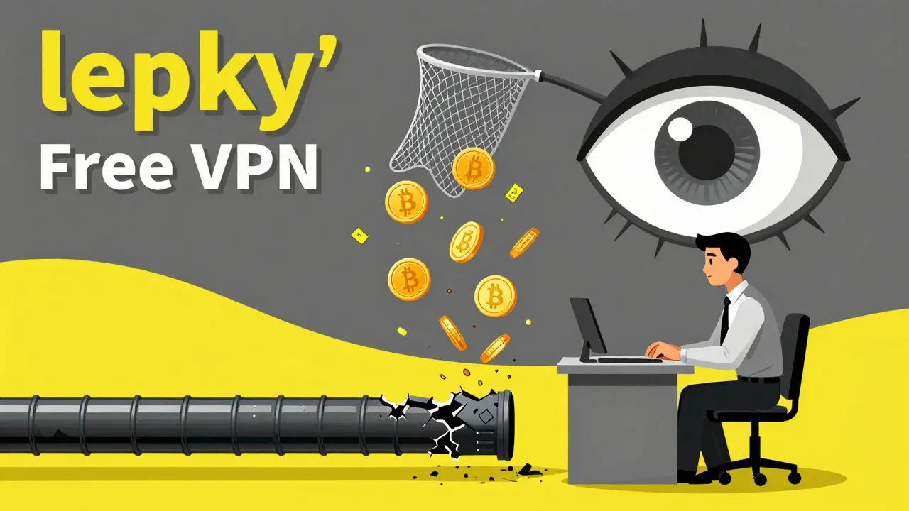 Editorial cartoon showing a leaking digital pipe releasing crypto data and coins.