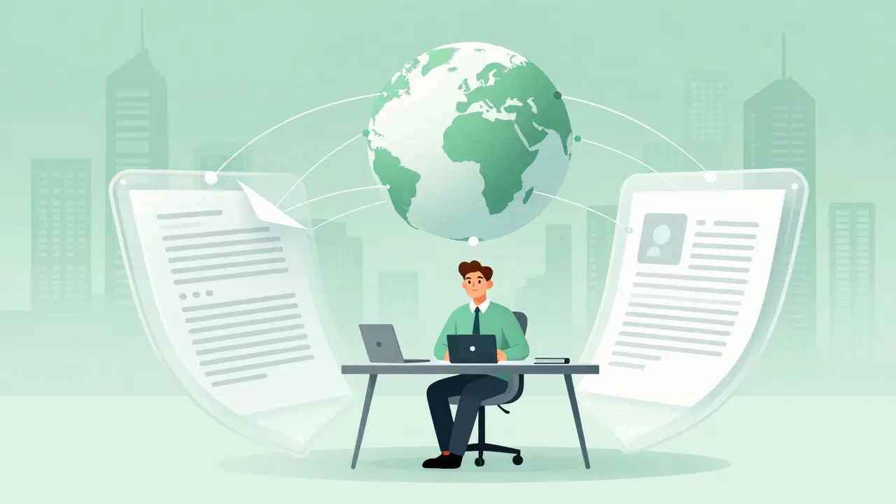 Trader protected by legal shield connected to global network globe