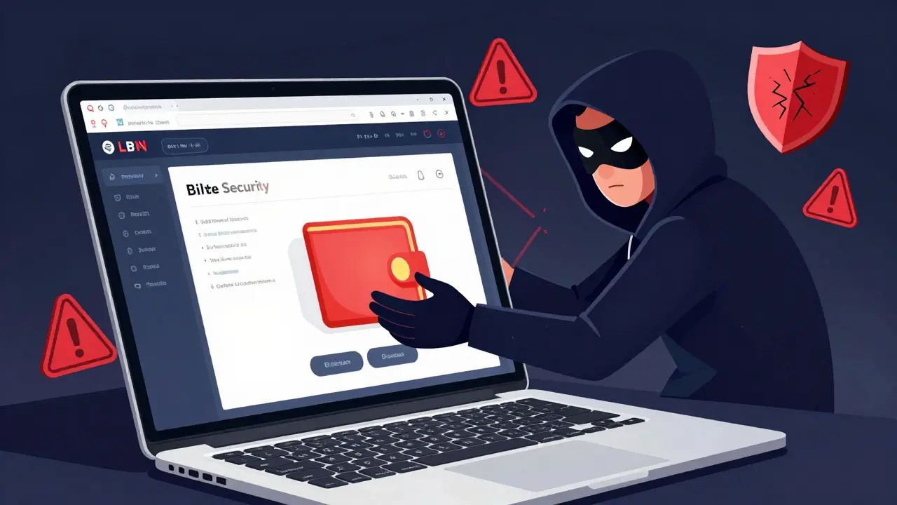 Cartoon hacker stealing a digital wallet from a computer screen, symbolizing crypto scams.