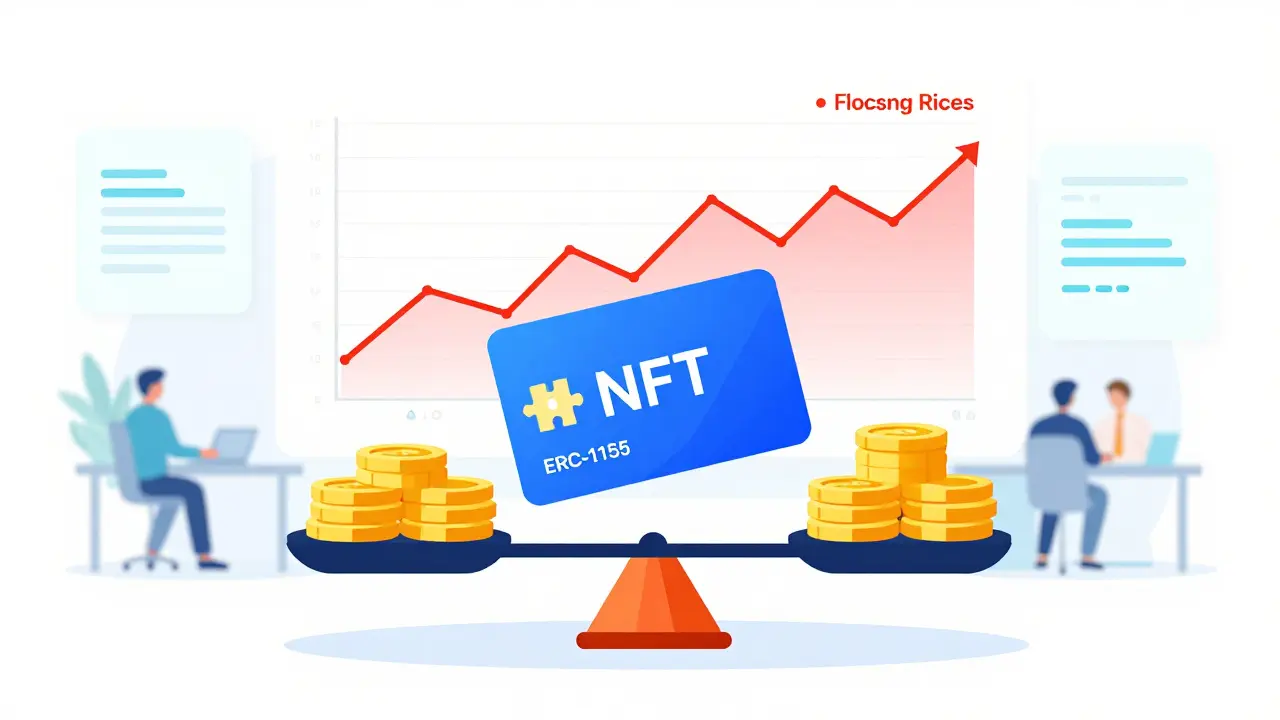 Digital scale balancing crypto coins against an NFT loan bond