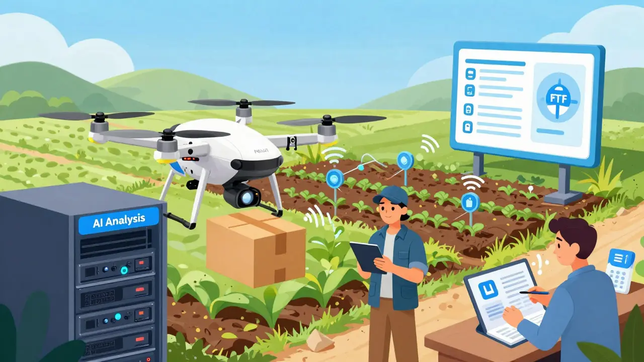 Drone and farm sensors using Neurai for automated payments
