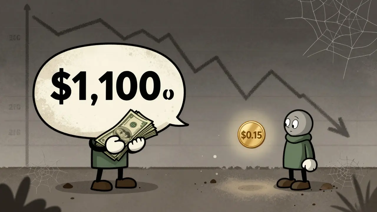 Editorial cartoon showing the drastic drop in NUX value from 00 to 15 cents