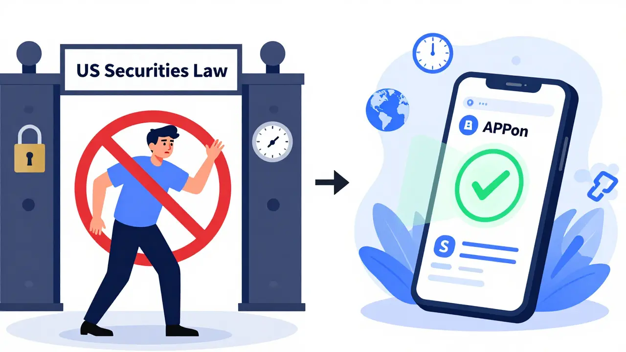 Editorial illustration comparing restricted US access vs open global access for APPon.