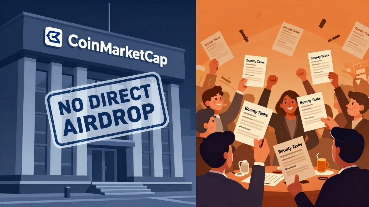 Illustration contrasting official CoinMarketCap with third-party bounty marketers.