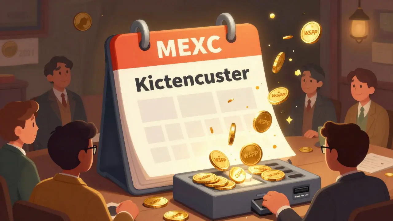 Illustration of users staking tokens for a 2021 MEXC airdrop event ending.