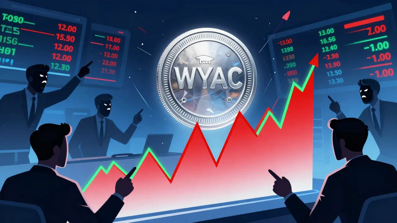 Illustration of volatile WYAC token price graph and traders