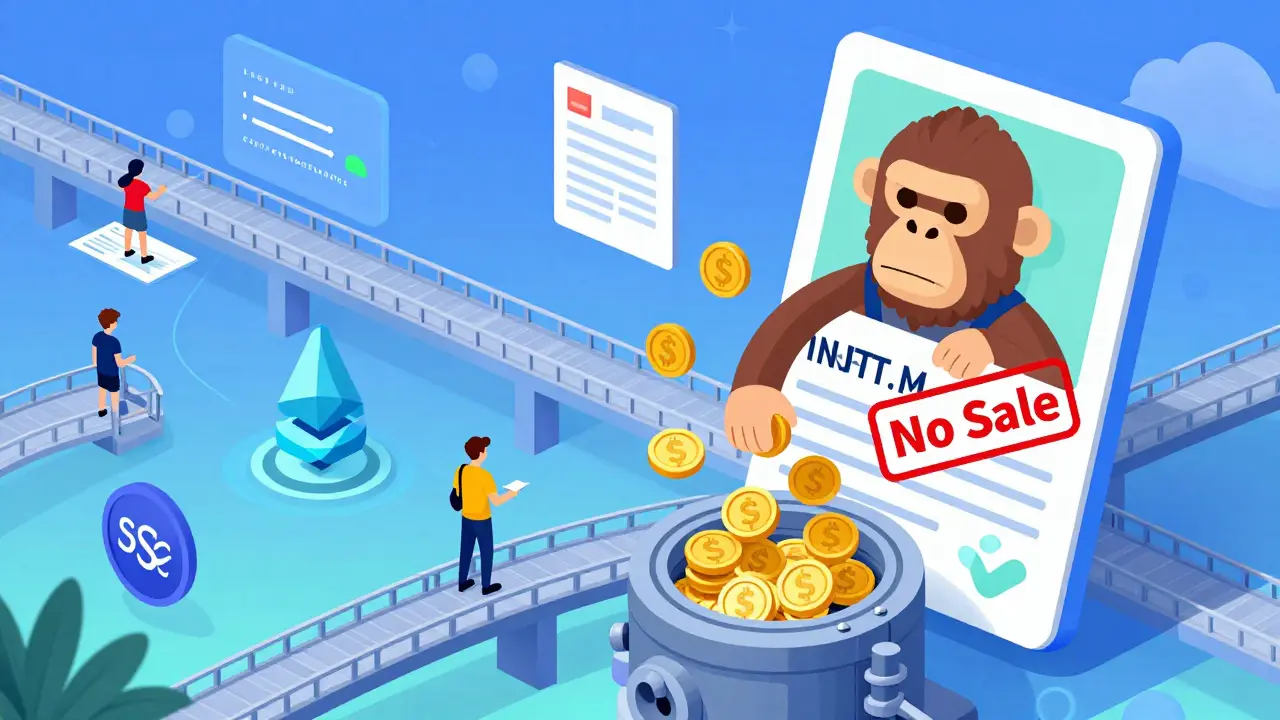 NFT used as collateral to borrow stablecoins across multiple blockchain networks.
