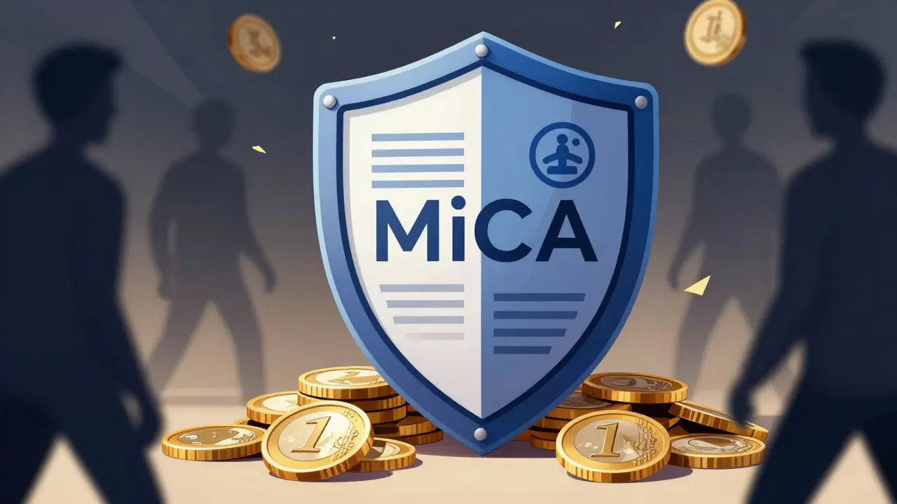 Shield protecting euro coins under MiCA regulation