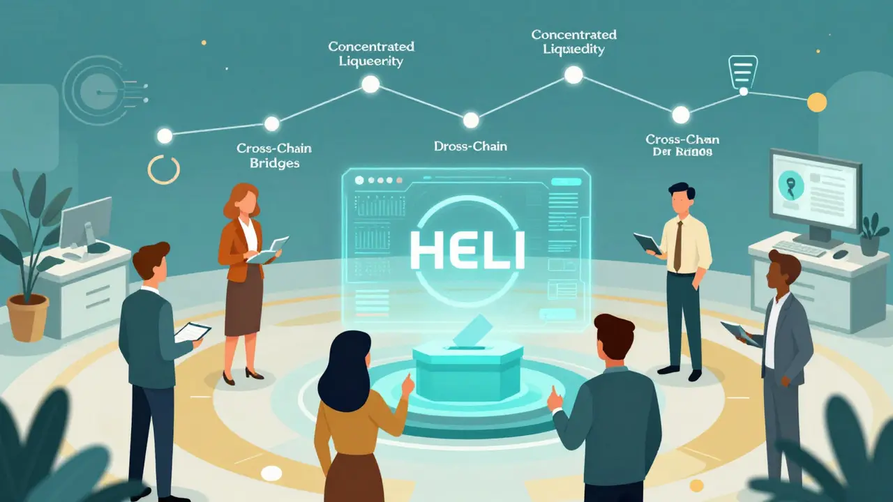 Community voting on DAO proposals with HELI token hologram