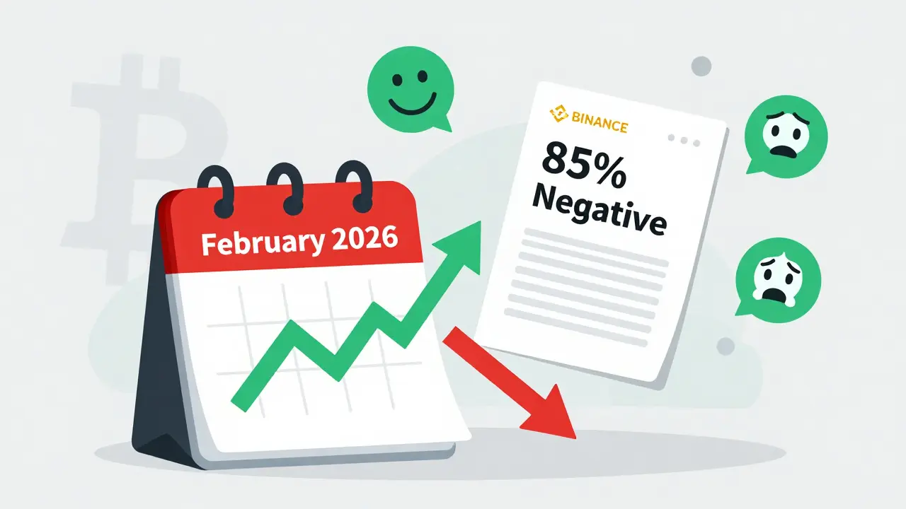 Illustration depicting the sharp drop in crypto sentiment in February 2026, highlighting the shift from optimism to panic as indicated by reports and indices.