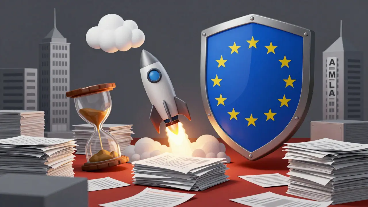 Illustration of startup struggles under heavy EU crypto compliance costs