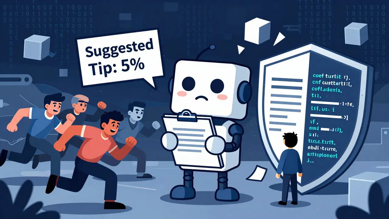Illustration of traders bypassing a smart contract robot while an artist hides behind a shield