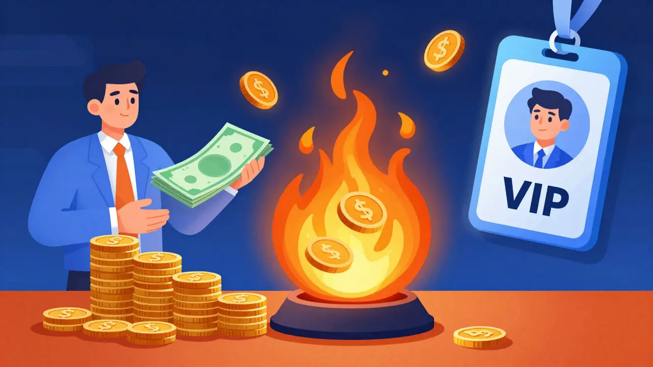 Illustration showing fee discounts, VIP badges, and burning tokens to represent DFT utility and scarcity.