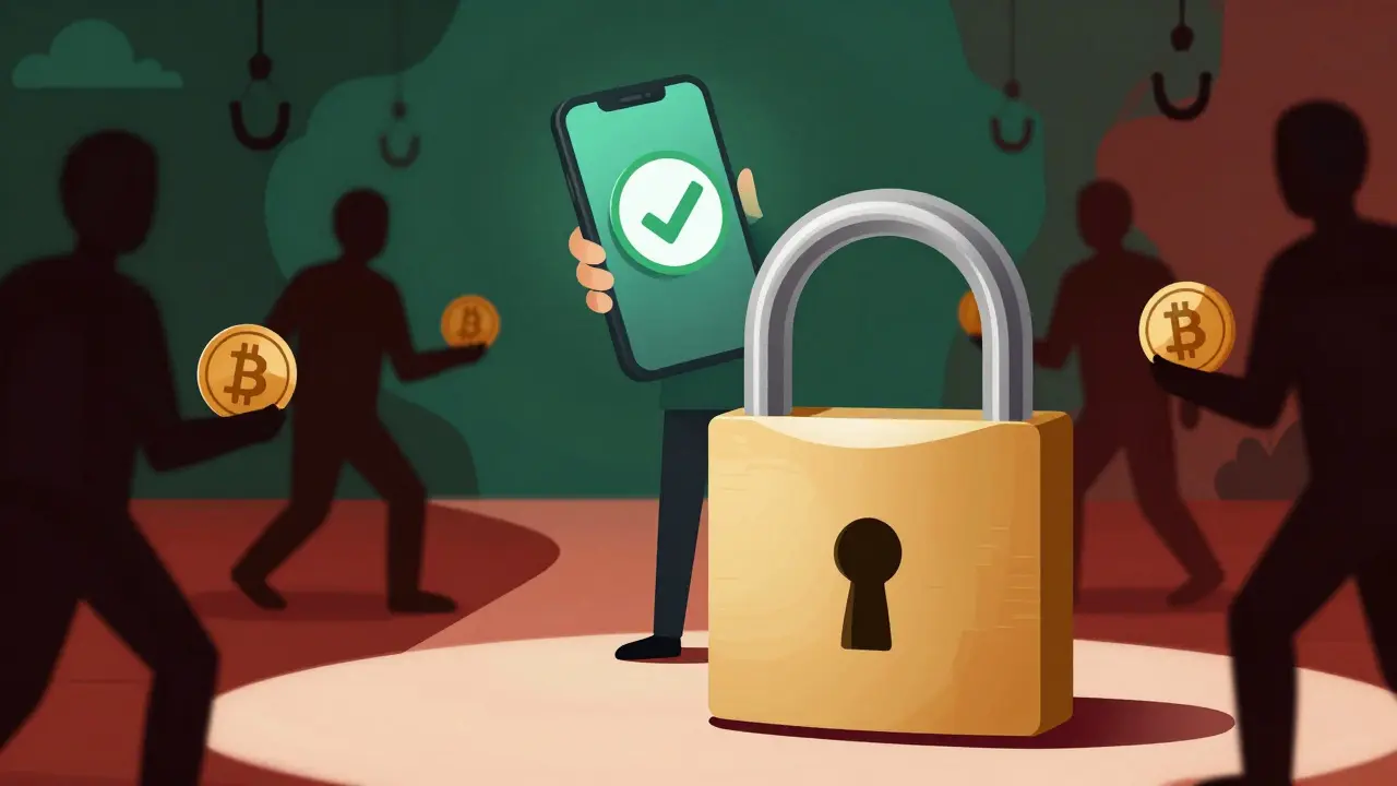 Padlock guarding against crypto scams and phishing threats