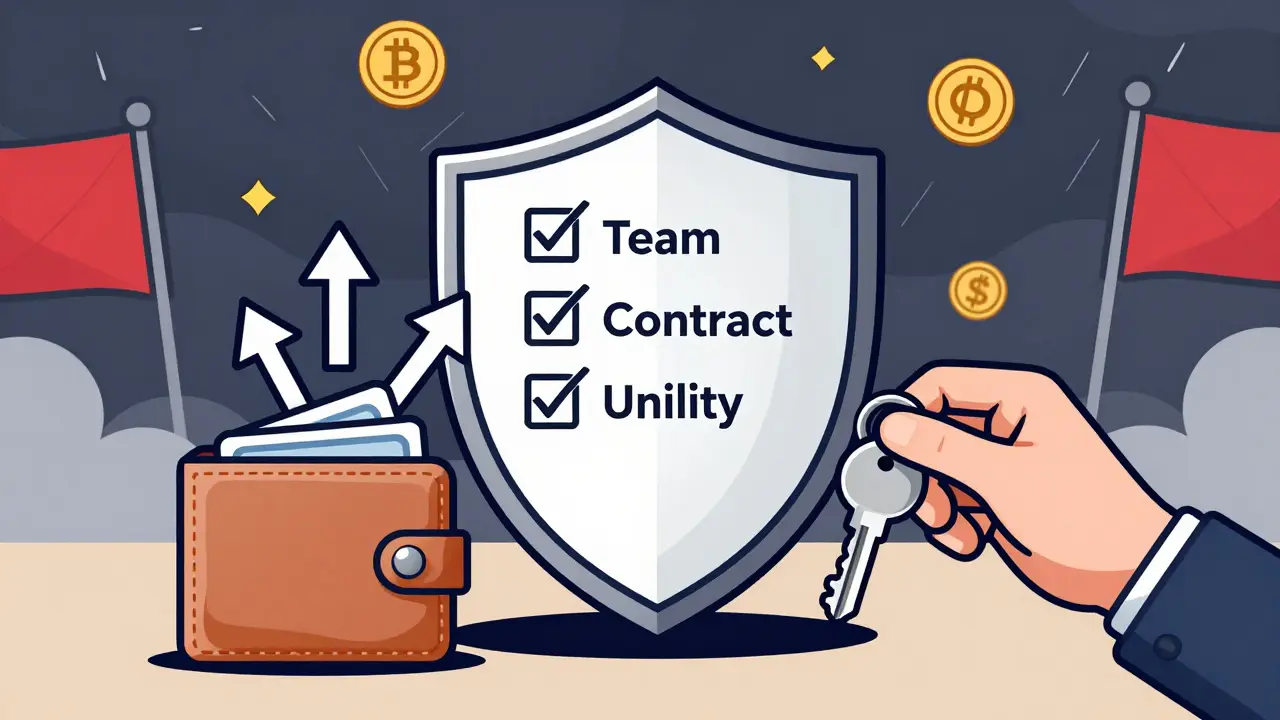 Shield protecting a crypto wallet from scams using verification checklists.