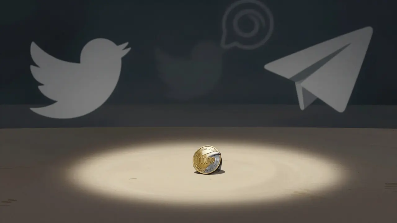 Tiny worthless token on a table overshadowed by looming social media icons.