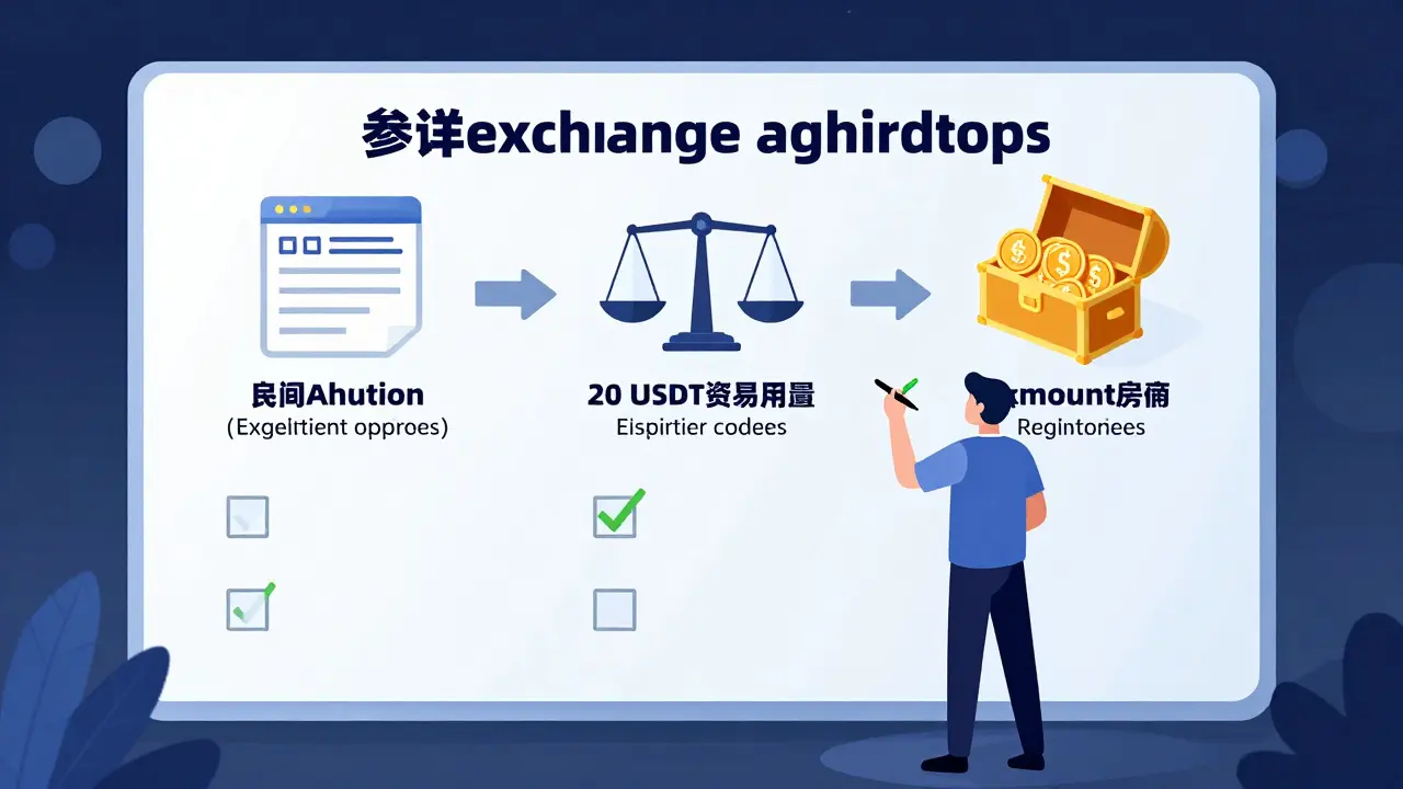 Cartoon checklist guide for traders participating in CoinW exchange airdrops