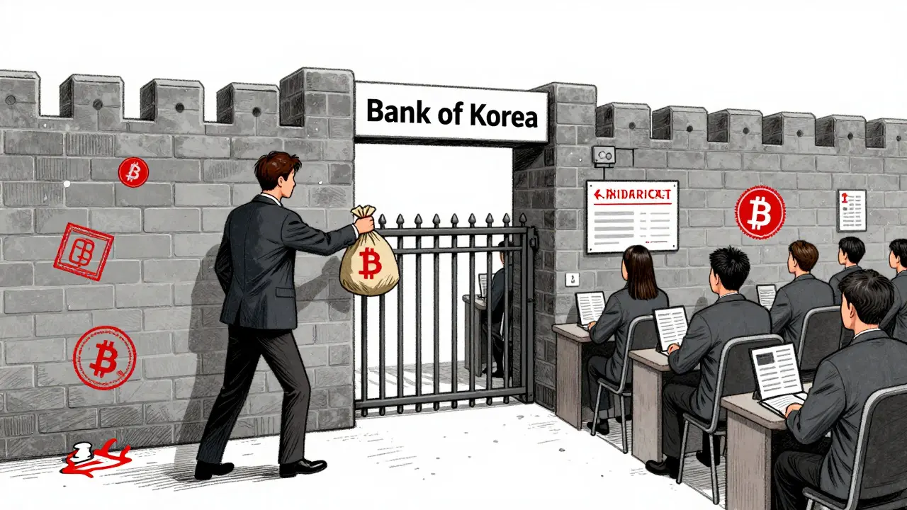 Cartoon depicting regulatory barriers and capital controls blocking crypto arbitrage