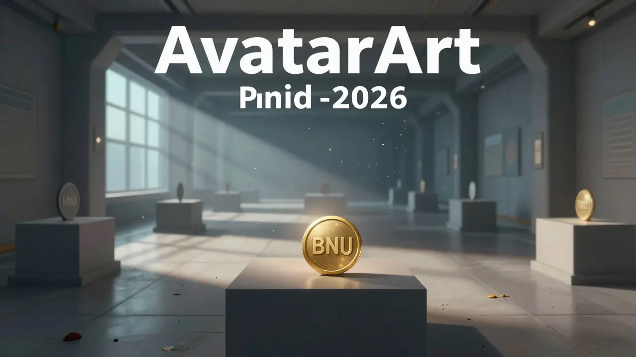 Empty virtual art gallery with single token on pedestal