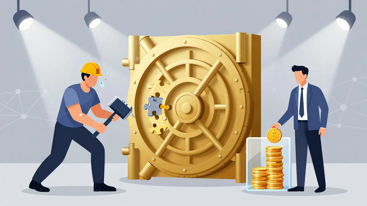Illustration showing mining puzzles vs staking collateral for security
