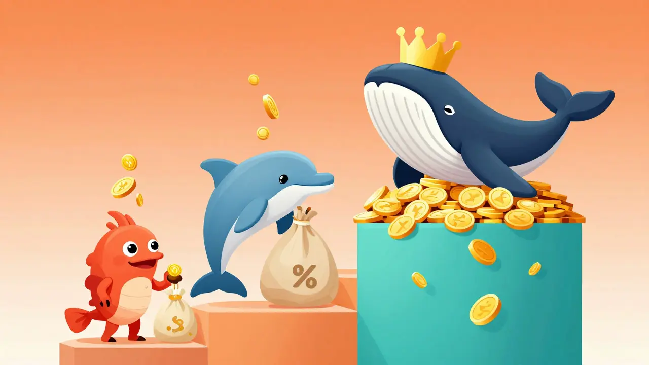 Illustration showing NFT tiers with increasing reward multipliers in a cartoon style