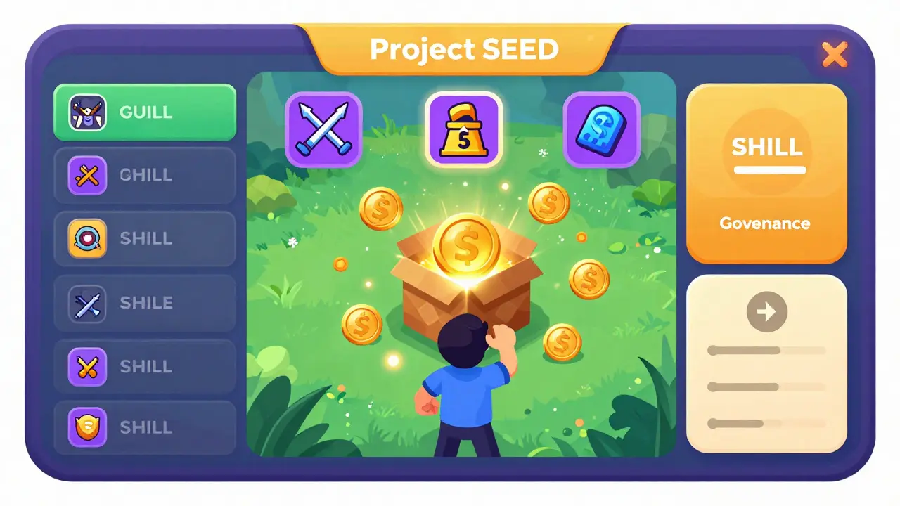 Stylized gaming dashboard showing loot boxes and quest rewards