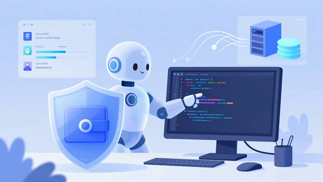 AI assistant helping developer build secure crypto checkout with hardware wallet